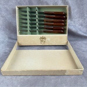 VTG Washington Forge Stainless Steel Steak Knives Set of 6 Wood Handles MCM
